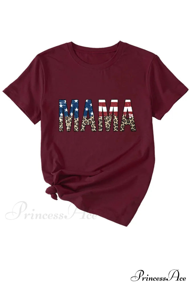 Leopard Print T-Shirt For Mama Wine Red / S Tees