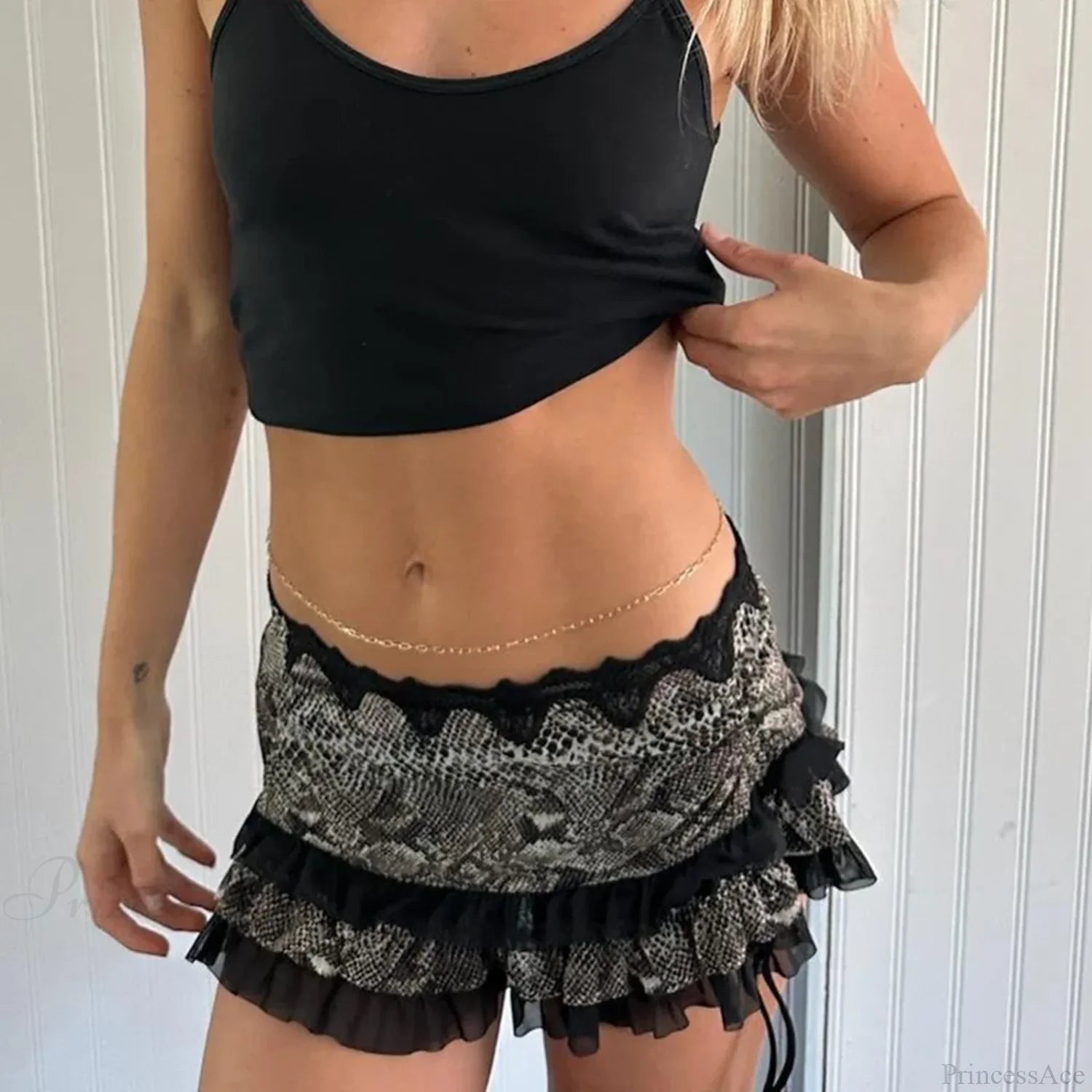 Leopard Print Tiered Pencil Skirt black / S skirts-250223