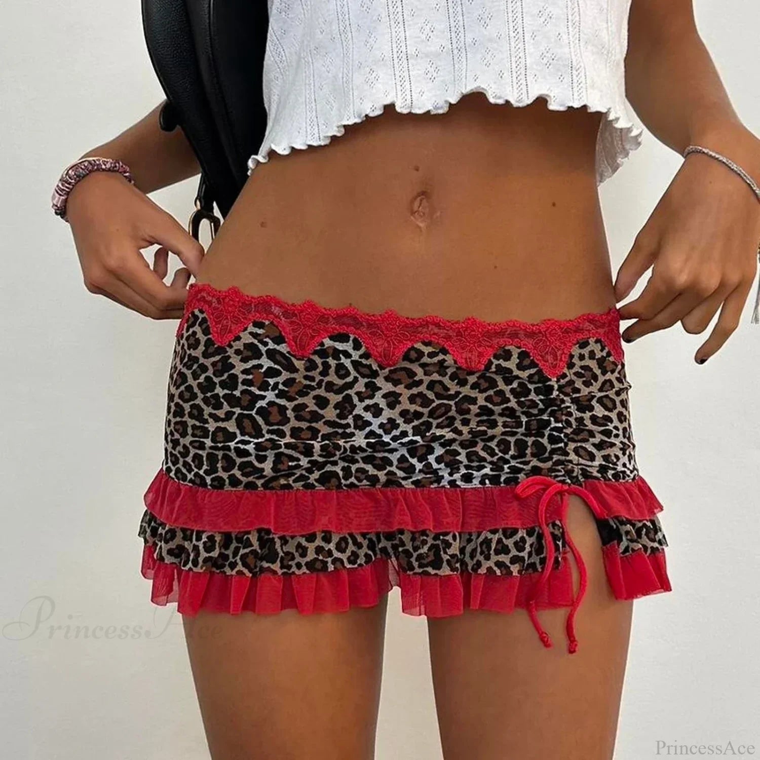 Leopard Print Tiered Pencil Skirt red / S skirts-250223