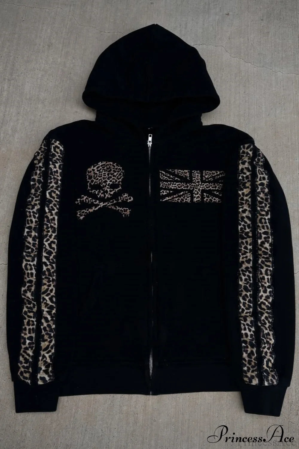 Leopard Print Y2K Street Zip-Up Hoodie Black / S