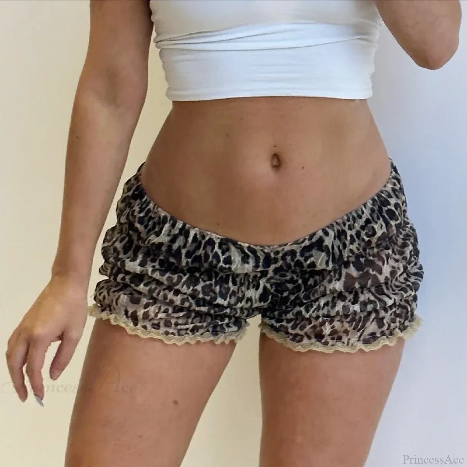 Leopard Ruffle Lace Trim Short black2 / S short-250223