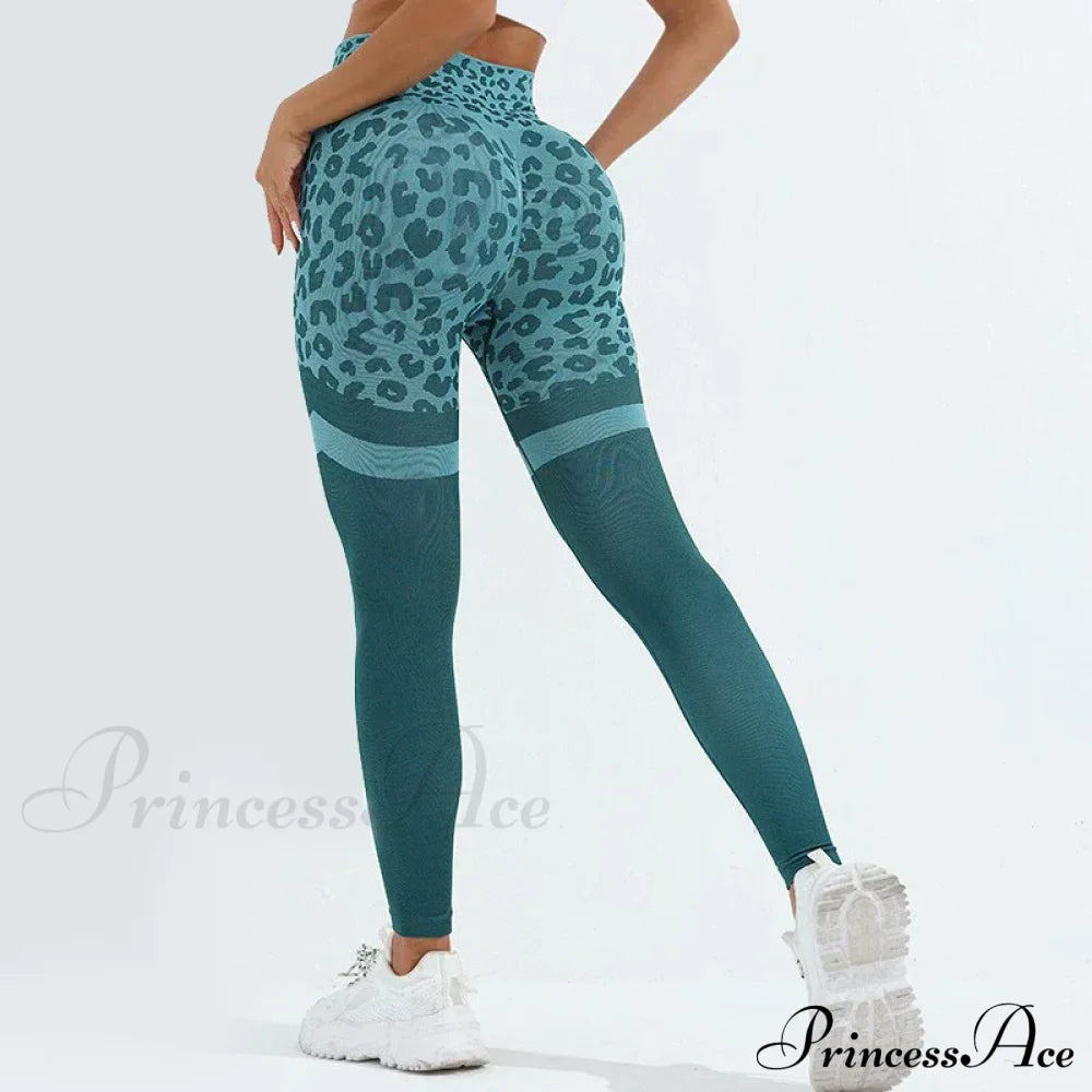 Leopard Seamless Yoga Butt Lifting Outdoor Legging Green / S