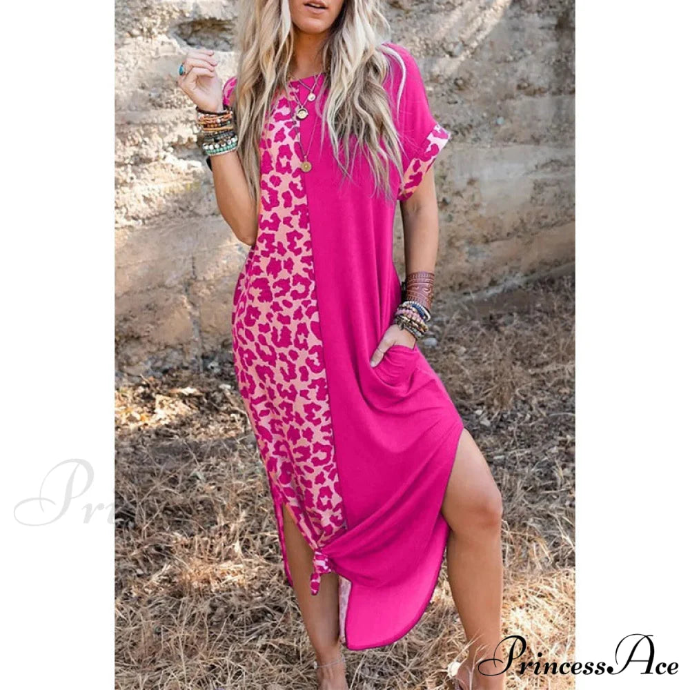 Leopard Split Long Sundress M / Gray Leapord Print Maxi Beach Dress