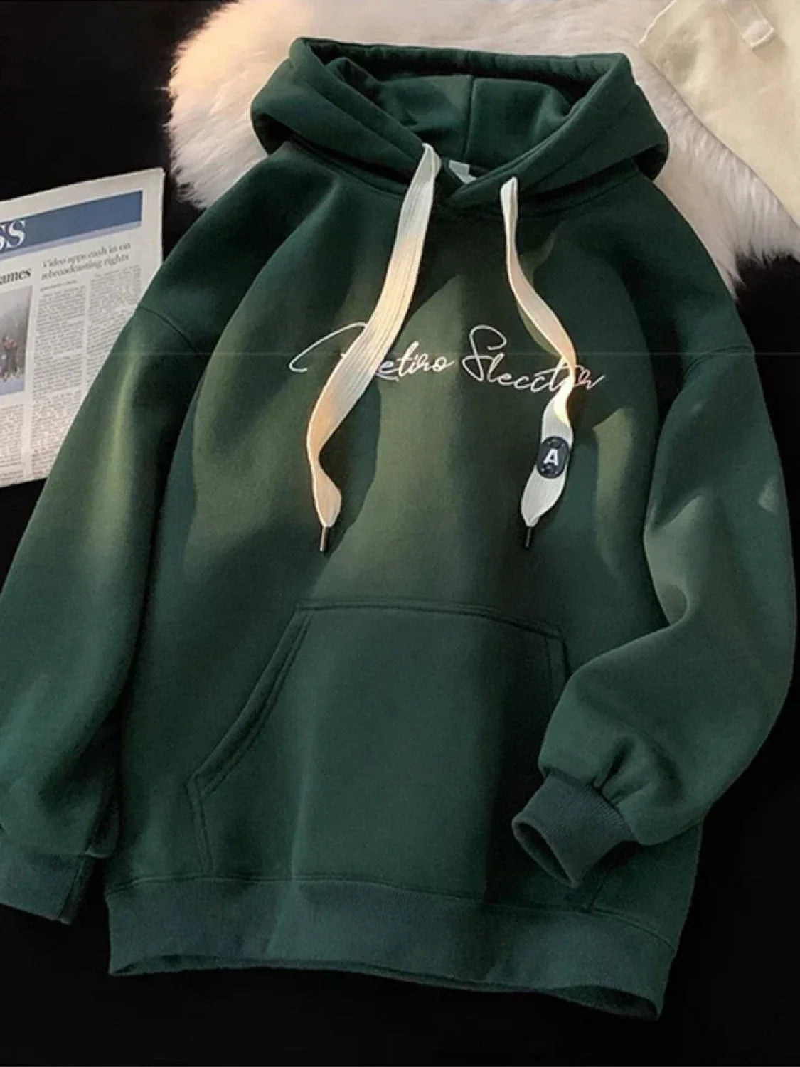 Letter Print Autumn Goth Fashion Hoodie Green / M(40-45KG)