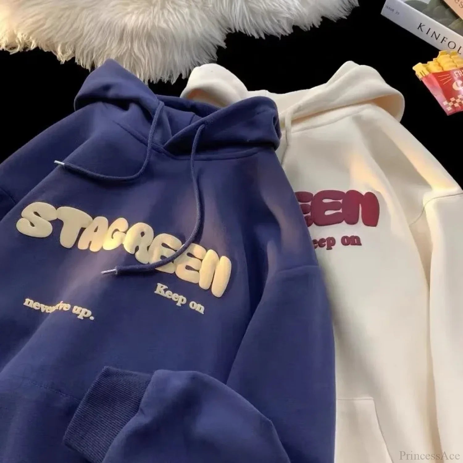 Letter Print Autumn Y2K Pocket Hoodie