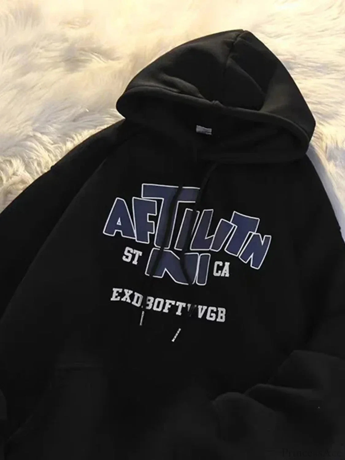 Letter Print Cotton Hoodie Black / M(40-45KG)