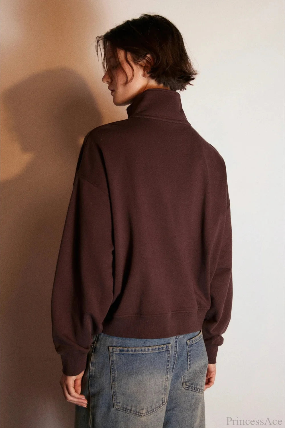 Letter Print Half Zip Stand Collar Loose Sweatshirts