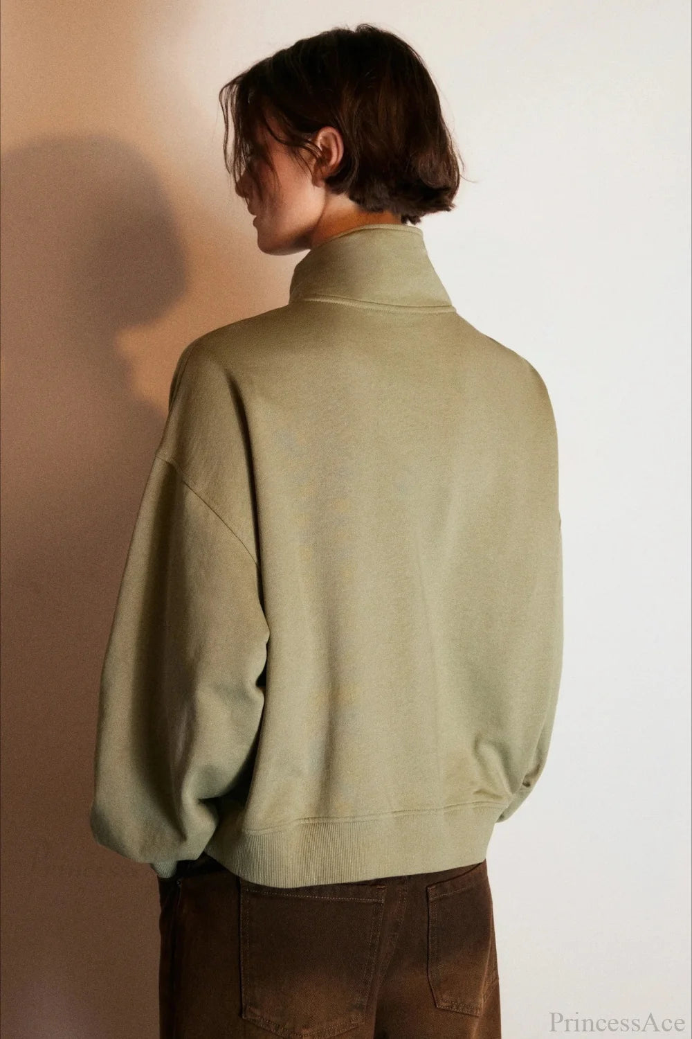 Letter Print Half Zip Stand Collar Loose Sweatshirts