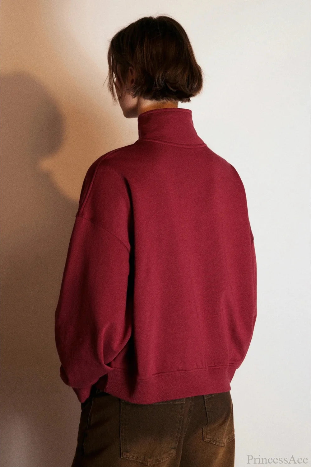 Letter Print Half Zip Stand Collar Loose Sweatshirts