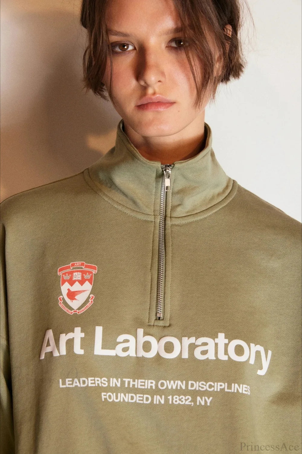 Letter Print Half Zip Stand Collar Loose Sweatshirts