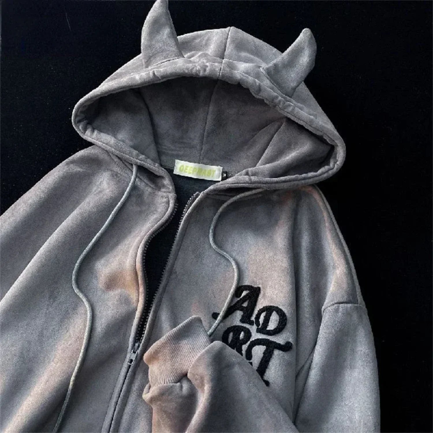 Letter Print Vintage Zipper Hoodie