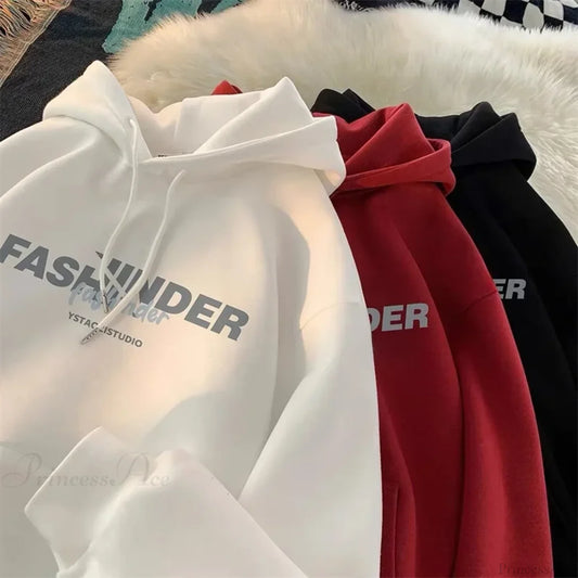 Letter Printed Winter Fleece Hoodie