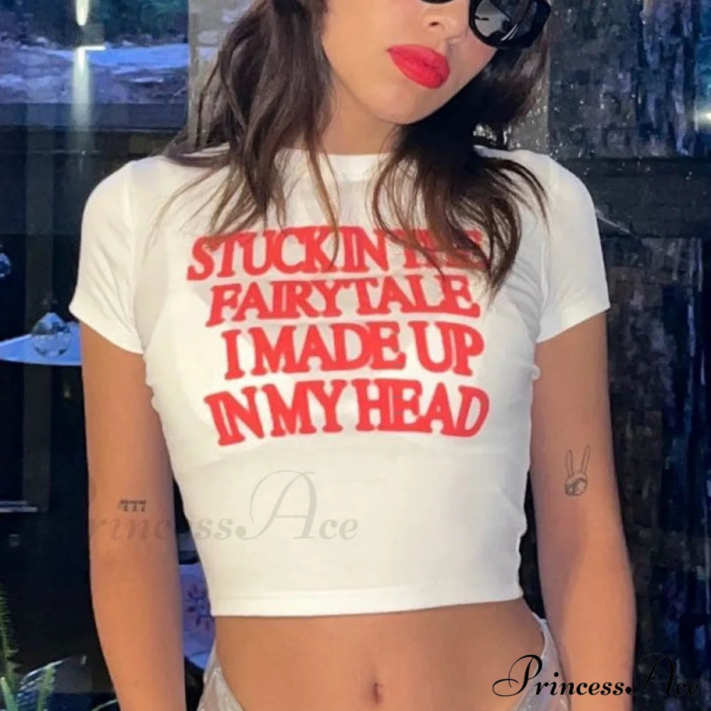 Letter Red Stylish Printed White Tee