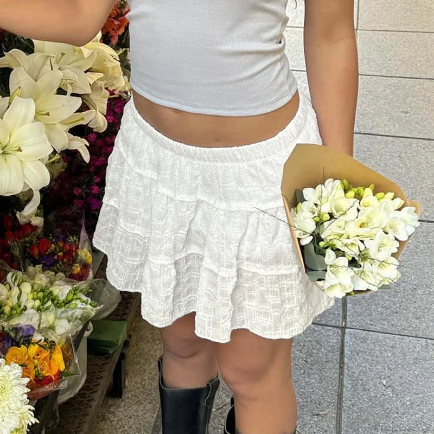 Light Plaid Elastic Waist Skirt skirts-250223