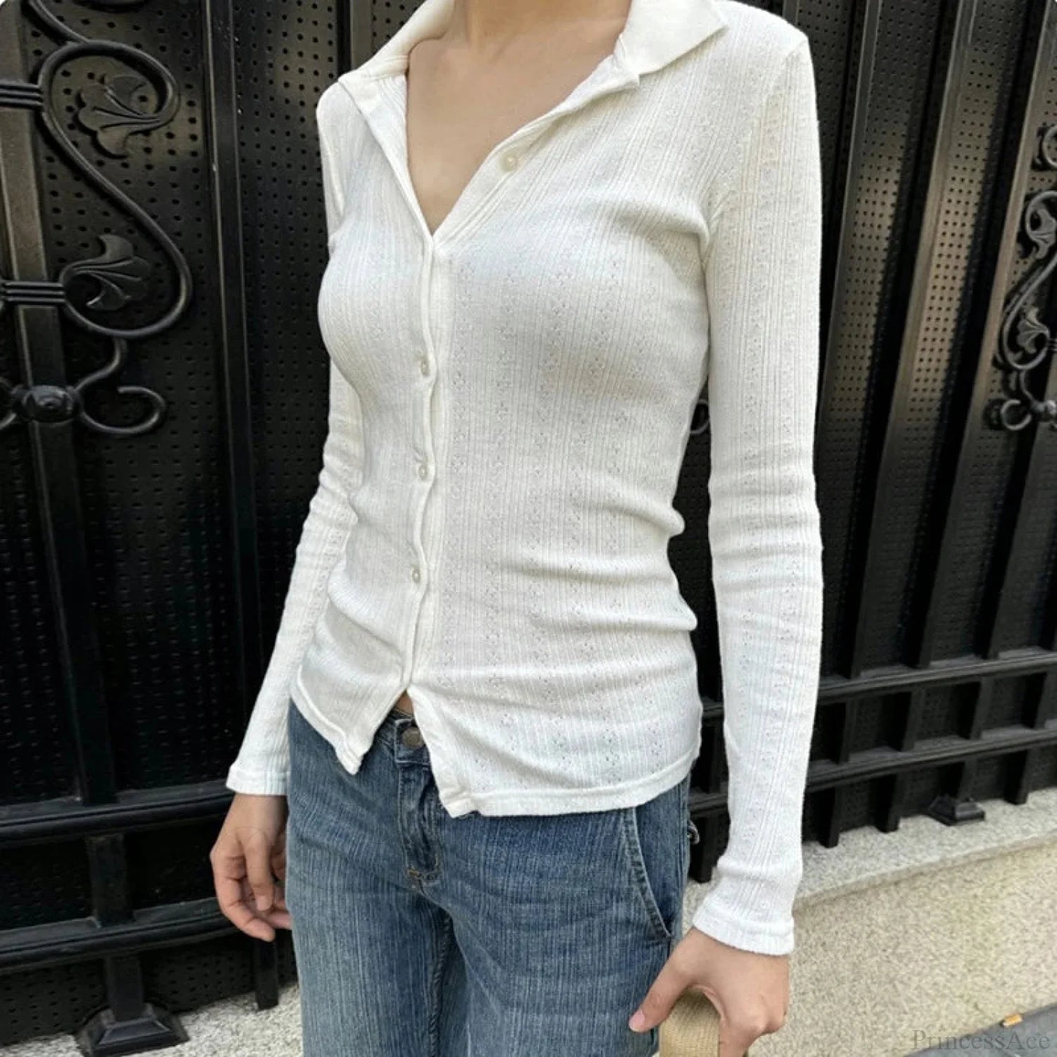 Lightweight Knitted Cardigan Solid Color Button-down Knit Top knittop-250126