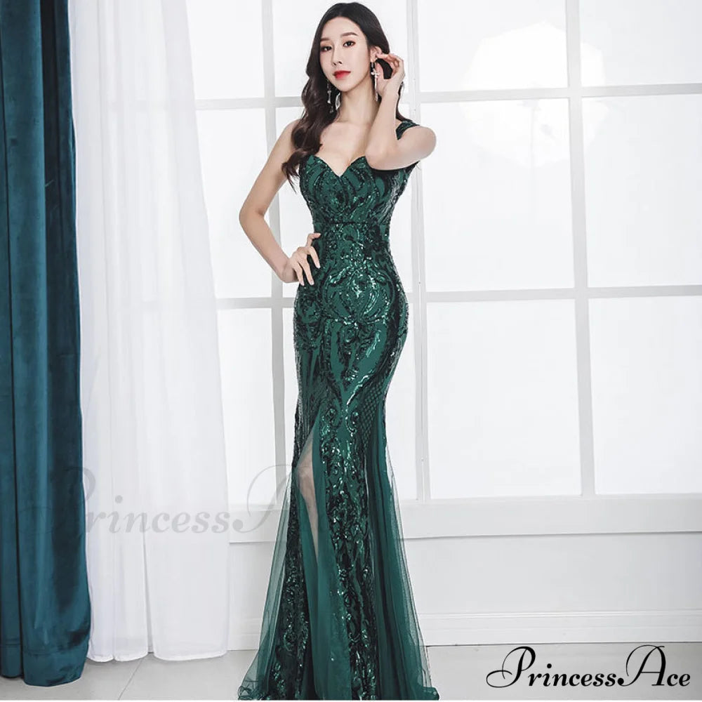 Lily  Embroidered Sequin Formal Evening Gown - Lady Occasions