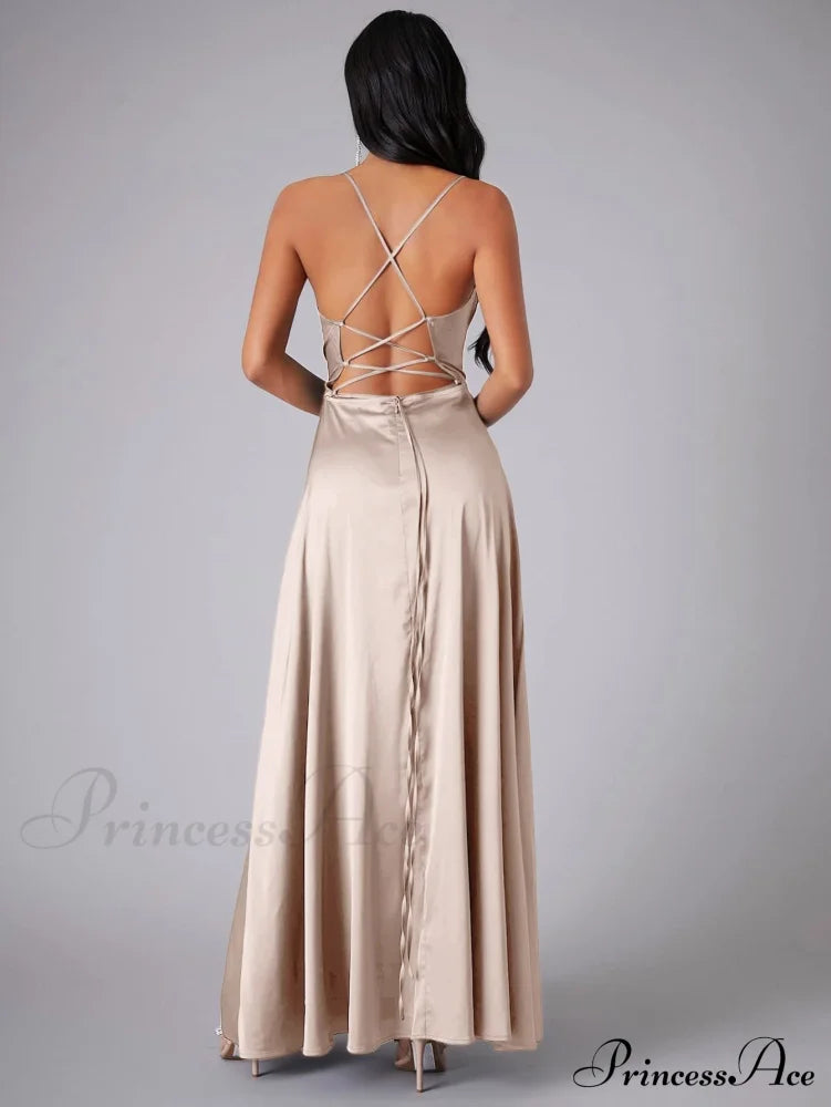 Lola High Stylish Slit Satin Dress S.o. Long Dresses