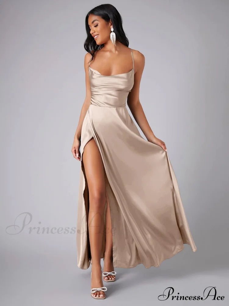 Lola High Stylish Slit Satin Dress S.o. Long Dresses