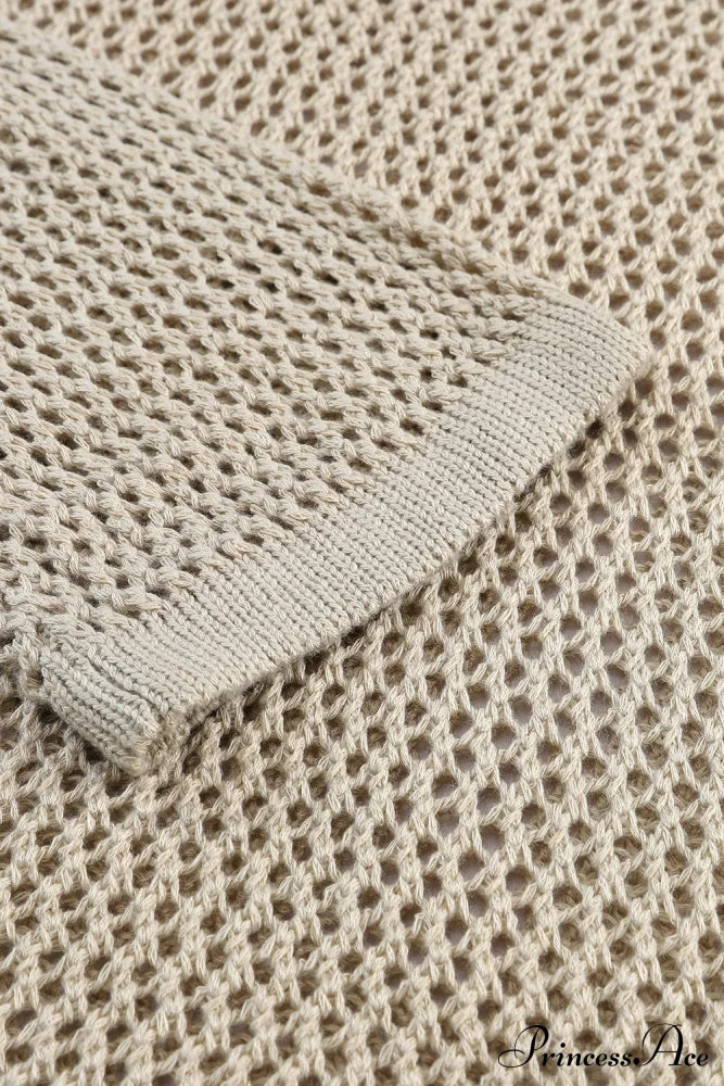 Long Khaki Arm Top Hollow-Out Knit With Detail Tops