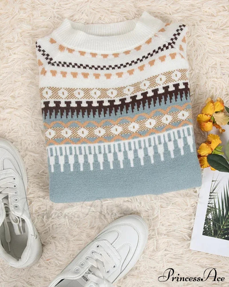 Long Patterned Arm Pullover Sweaters Sweaters-L