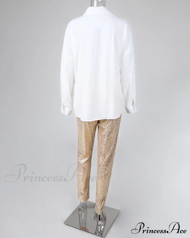 Long Piece Pants Arm Top - Sequin And Set For Outfit Two Women
