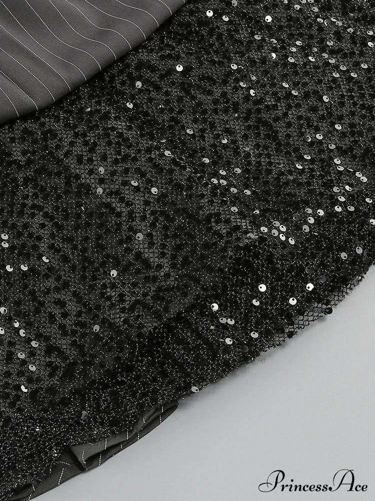 Long Puff Stripe Charming Sleeve Mini Dress Lace-Up