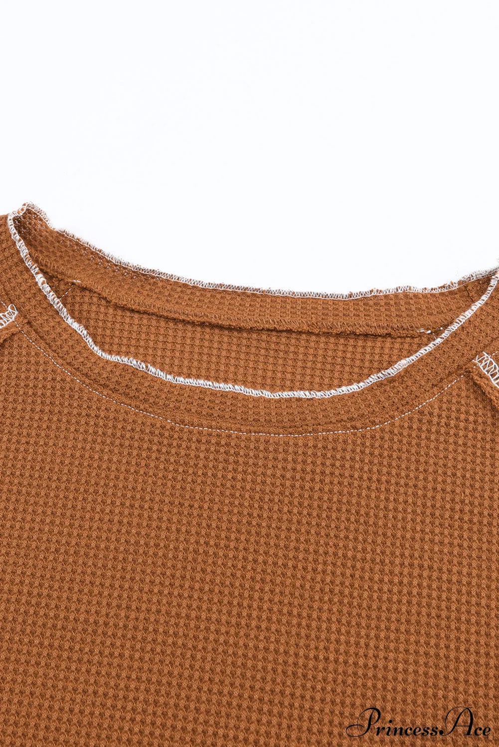 Long Round Arm Neck Brown Textured Top Tops