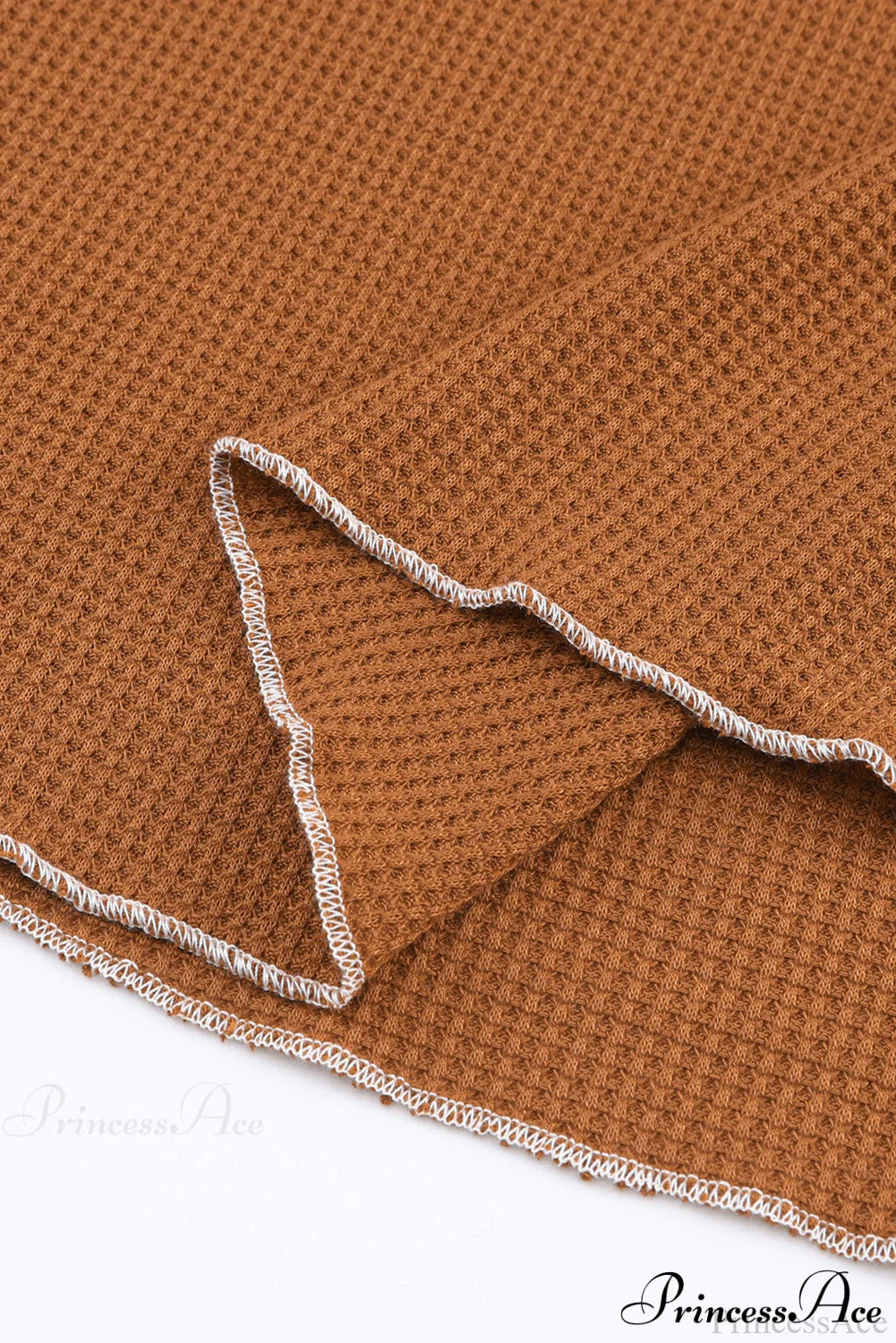 Long Round Arm Neck Brown Textured Top Tops