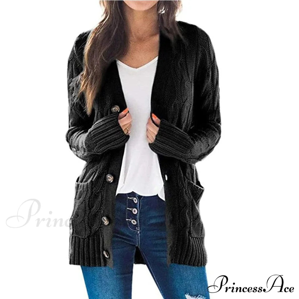 Long Sleeve Cable Loose Winter Tops Sweater Black / S Sweaters-L