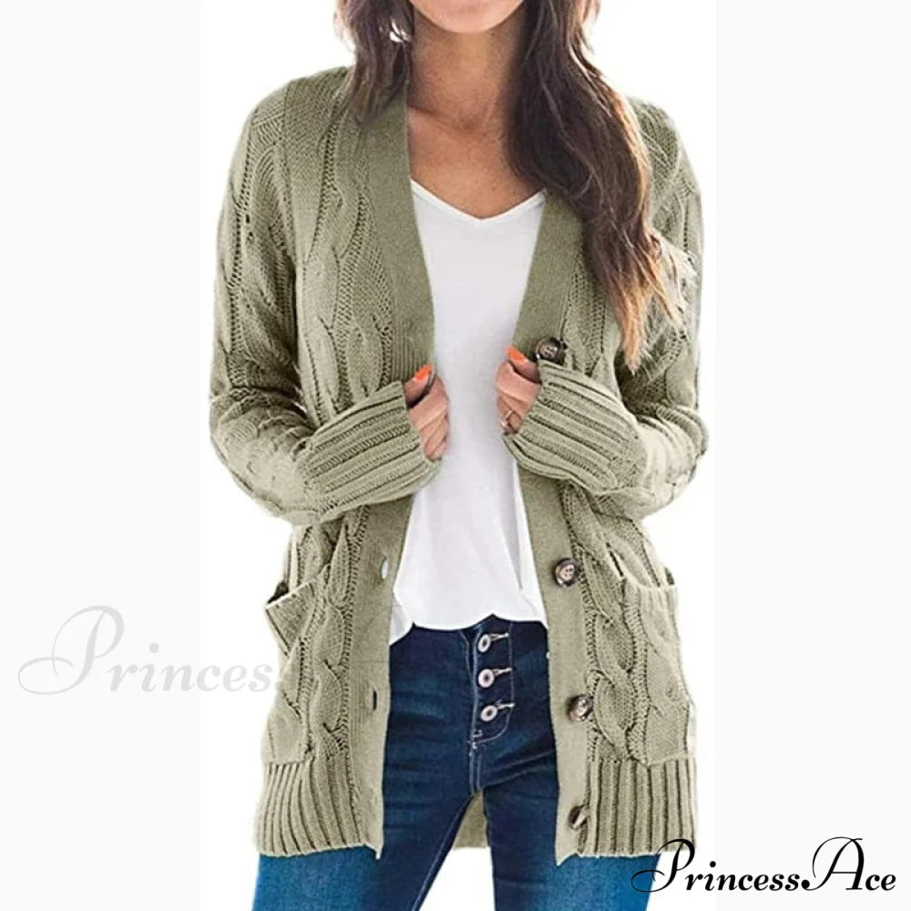 Long Sleeve Cable Loose Winter Tops Sweater Light Green / S Sweaters-L