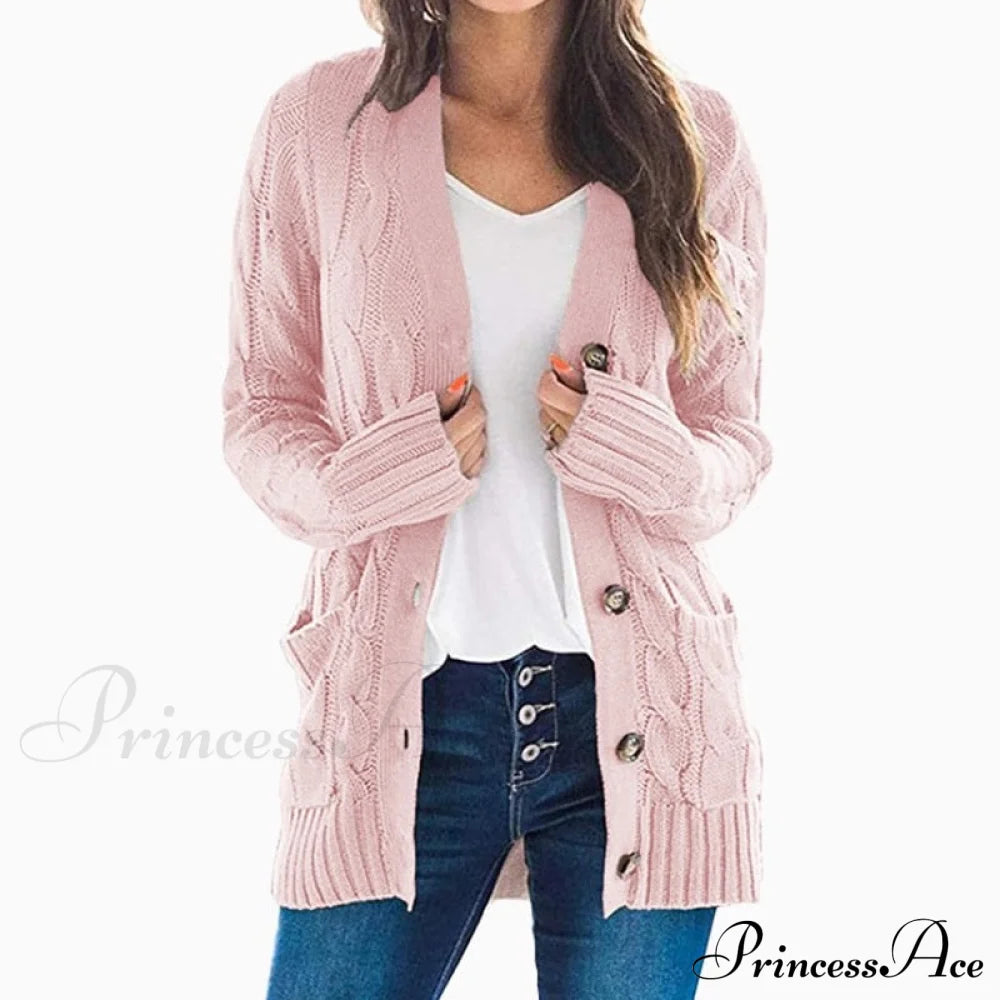 Long Sleeve Cable Loose Winter Tops Sweater Pink / S Sweaters-L