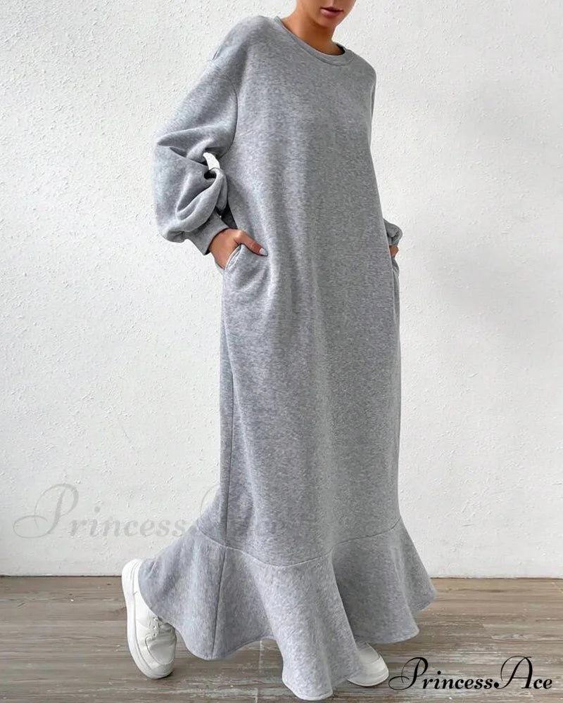 Long Sleeve Dress With Loose Pocket Dresses