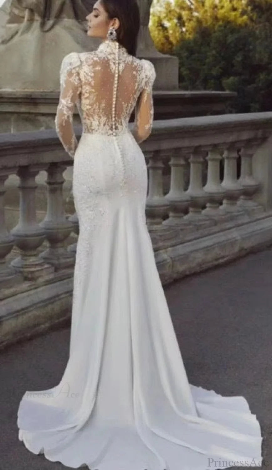 Long Sleeve French Princess Wedding Dress white / 2 weddingdress-250223