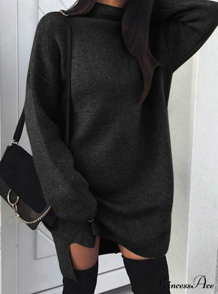 Long Sleeve Jumper Dress - Loose Fit Pullover S / Black Sweaters-L