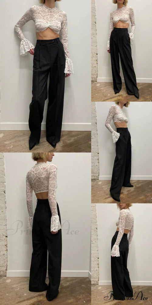 Long Sleeve Lace Charming Mesh Crop Top