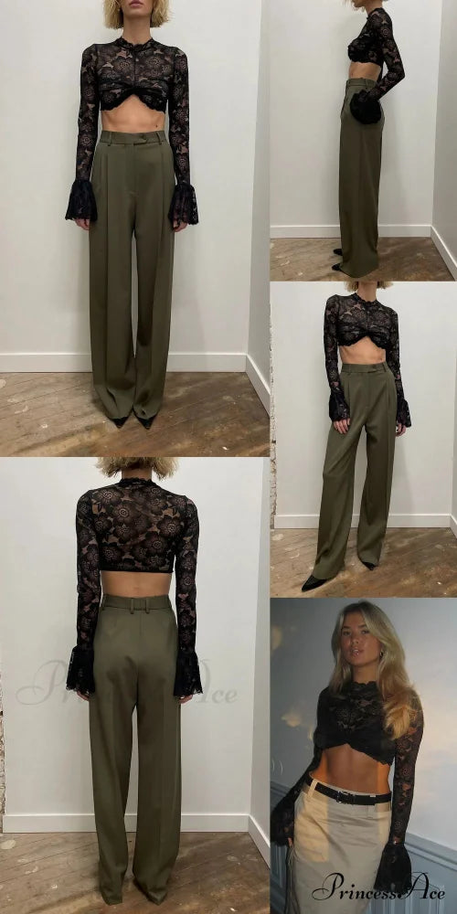 Long Sleeve Lace Charming Mesh Crop Top
