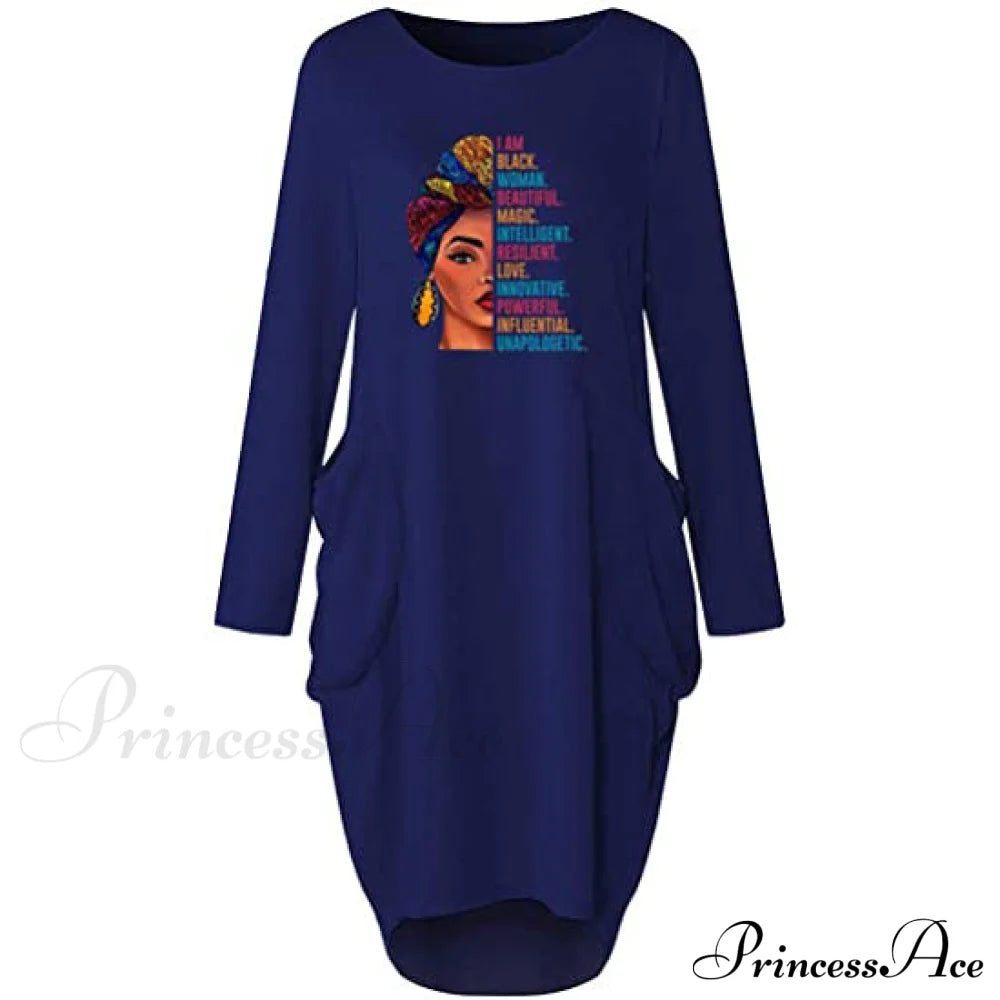 Woman's Long Sleeve Loose Pocket Oversize Tunic Dress Blue __stock:200 casual dresses clothes dresses refund_fee:1200