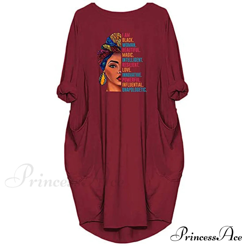 Woman's Long Sleeve Loose Pocket Oversize Tunic Dress Red __stock:200 casual dresses clothes dresses refund_fee:1200