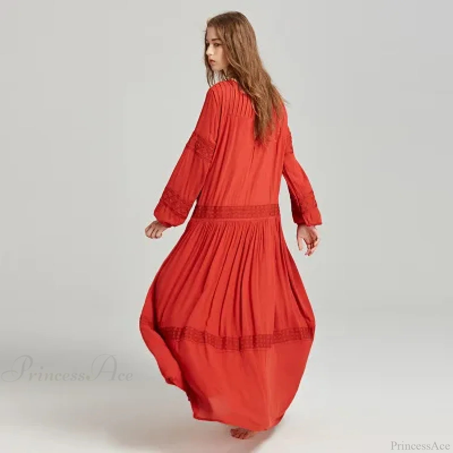 Long Sleeve Maxi Dress Red Floral Embroidery Tassel Boho Dress bohodress-250126