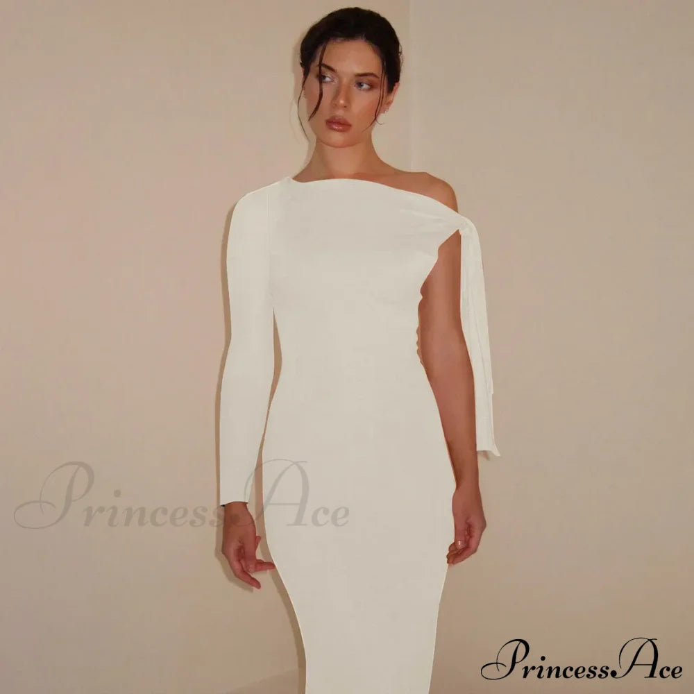 Long Sleeve One Shoulder Graceful Tie Up Bodycon Maxi Dress Fishtail