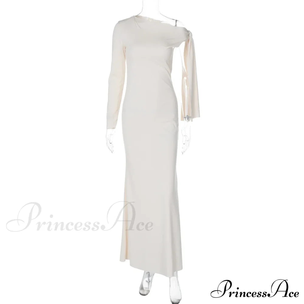 Long Sleeve One Shoulder Graceful Tie Up Bodycon Maxi Dress Fishtail