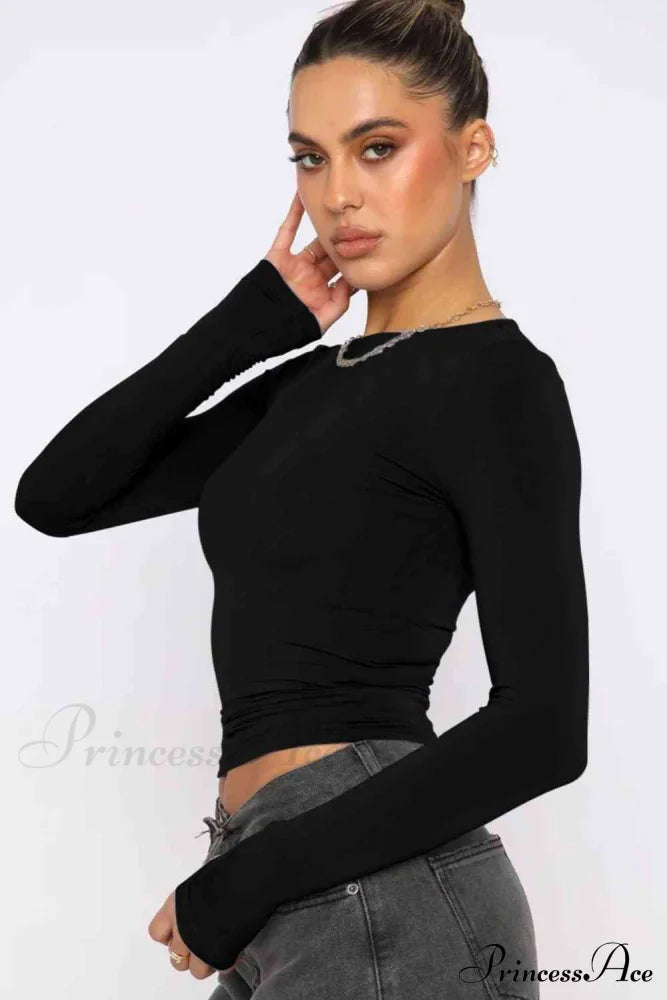 Long-Sleeve Round With Top Bodycon Neck