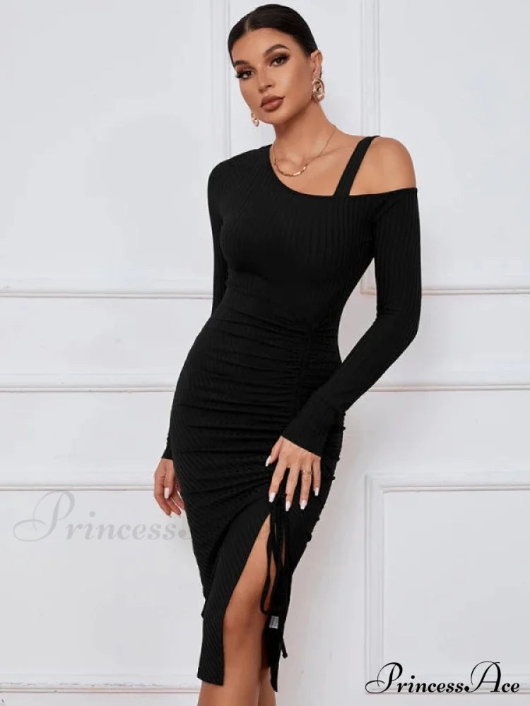 Long Sleeve Sexy Dress L / Burgundy
