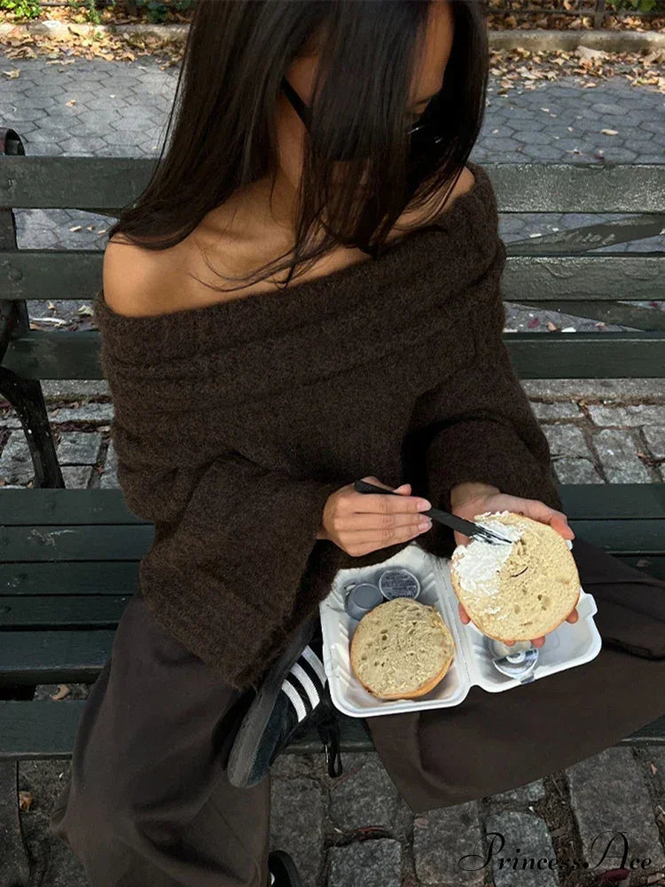 Long Sleeve Stylish Off Shoulder Sweater Sweaters-L