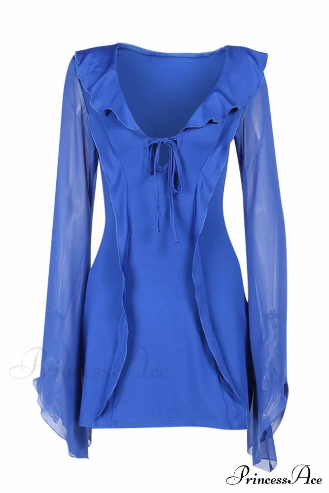 Long Sleeved Ruffled Mini Dress With Lace Up Detail Dresses