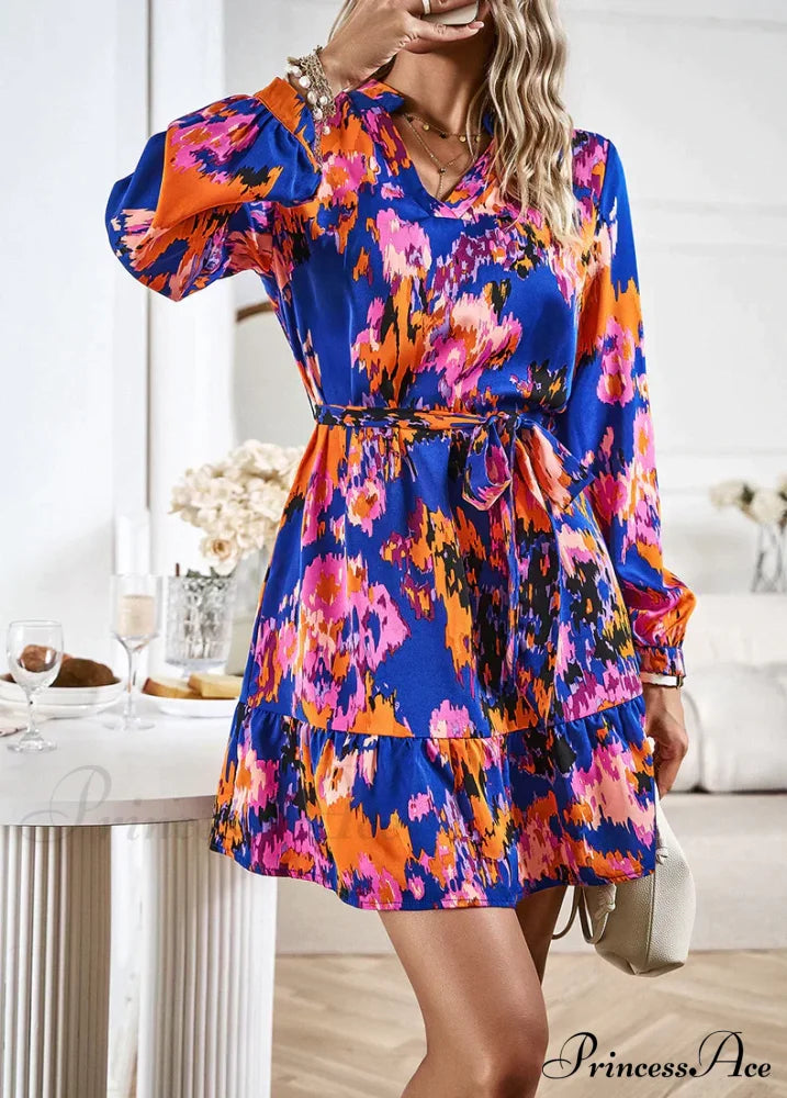 Long-Sleeved Shirt Dress With Print S / Dark Green