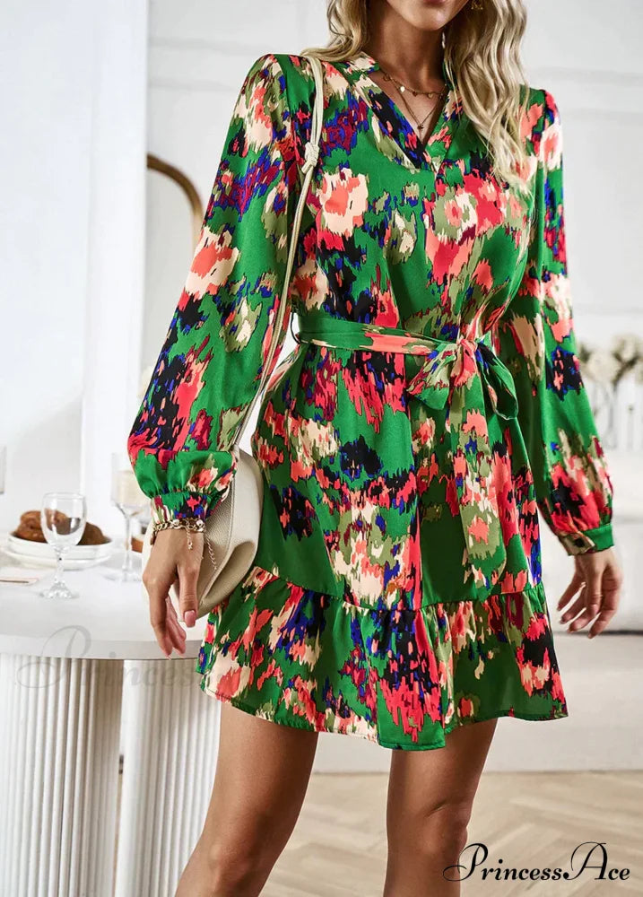 Long-Sleeved Shirt Dress With Print S / Purple