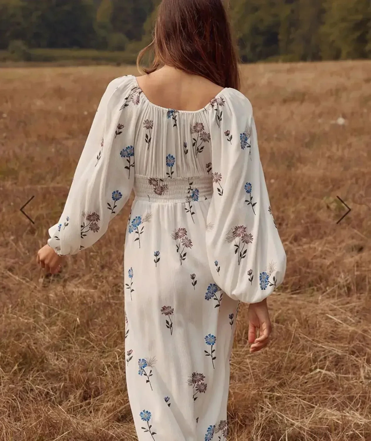 Long-sleeved Stretch Waist Split White Boho Dress bohodress-250126