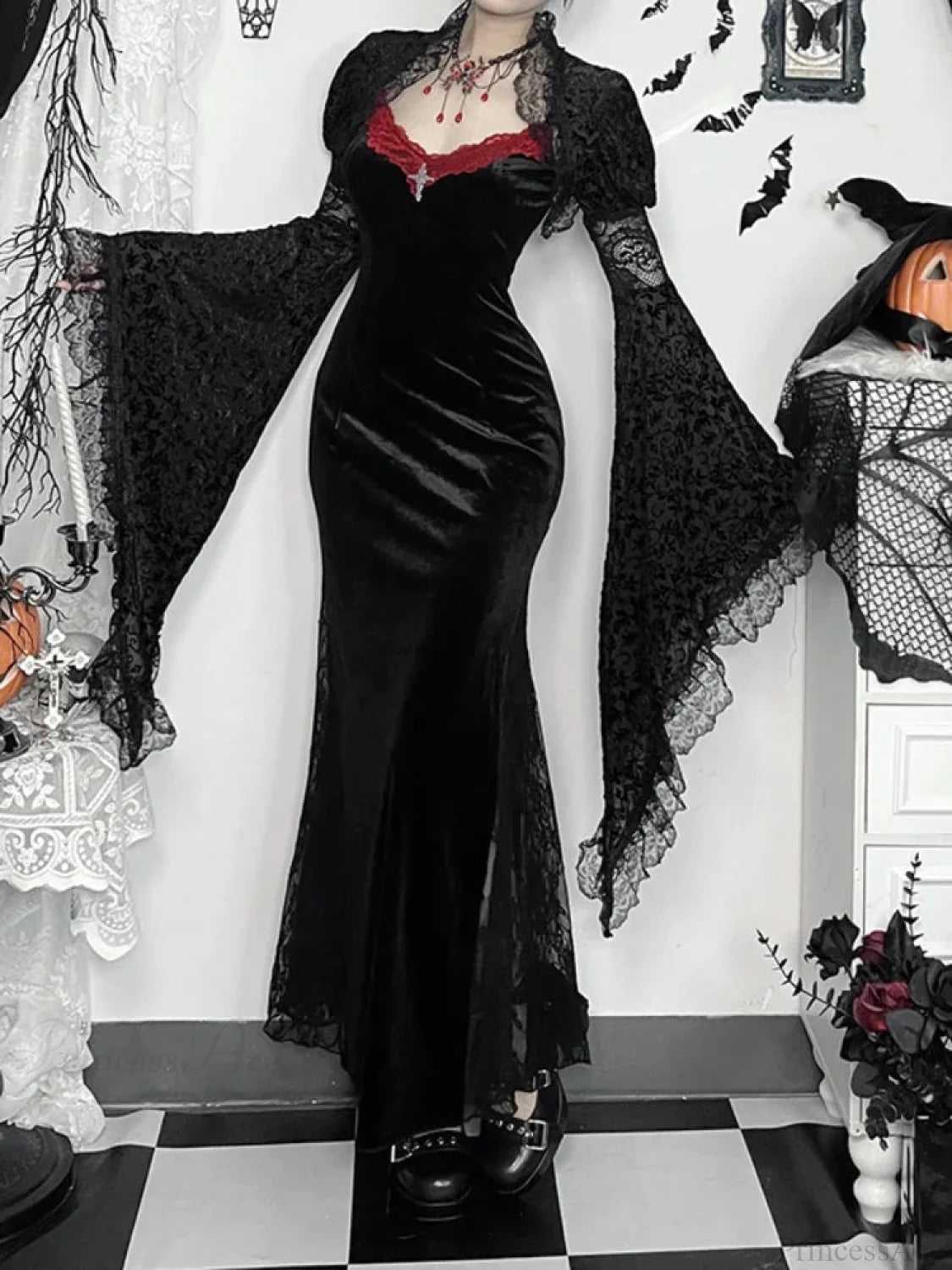 Long Strap Lace Patchwork Maxi Dress