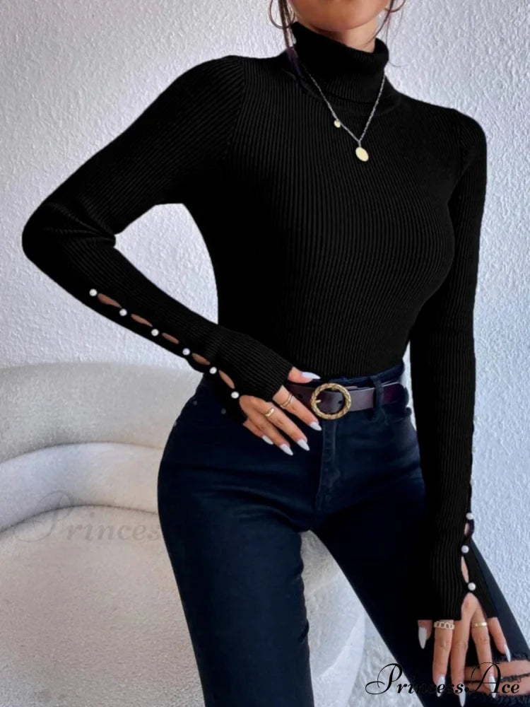 Long Top Rib-Knit With Turtleneck Arm Cutout